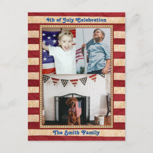 Cartão Postal De Convite Foto da família American Flag 3 4º, celebrada em J