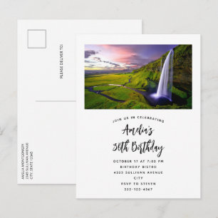 Cartão Postal De Convite Foto de aniversário da cachoeira islandesa verde n
