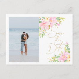 Cartão Postal De Convite Foto de casamento com água-forte floral para salva