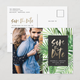 Cartão Postal De Convite Foto de casamento do na moda com script de ouro tr