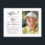 Cartão Postal De Convite Foto de Festa de aniversário 50ª Golfe Clássico El<br><div class="desc">Aniversário elegante preto e branco para um golfista. O topo do convite é decorado com acessórios de golfe - um clube de golfe, bola de golfe, chapéu e luvas. A design de aquarela cria uma estética tradicional e clássica. Perfeito para uma festa de aniversário no clube ou um CHURRASCO de...</div>