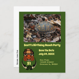 Cartão Postal De Convite Foto de Festa de aniversário de Cartoon Turtle