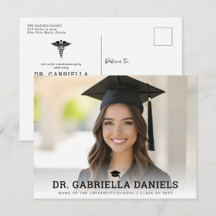 Cartão Postal De Convite Foto de formatura de médico da escola de medicina 