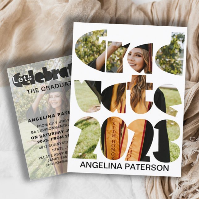 Cartão Postal De Convite Foto de Graduação Simples Moderna Preta e Branca (Criador carregado)
