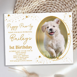 Cartão Postal De Convite Foto de Pet Personalizada Estrelas Douradas Cachor