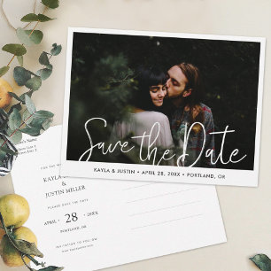 Cartão Postal De Convite Foto de Script Moderno Simples Salva o Casamento d