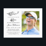 Cartão Postal De Convite Foto do aniversário de 40 anos de Golfe Clássico E<br><div class="desc">Aniversário elegante preto e branco para um golfista. O topo do convite é decorado com acessórios de golfe - um clube de golfe, bola de golfe, chapéu e luvas. A design de aquarela cria uma estética tradicional e clássica. Perfeito para uma festa de aniversário no clube ou um CHURRASCO de...</div>