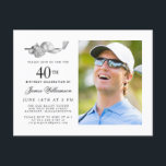 Cartão Postal De Convite Foto do aniversário de 40 anos de Golfe Clássico E<br><div class="desc">Aniversário elegante preto e branco para um golfista. O topo do convite é decorado com acessórios de golfe - um clube de golfe, bola de golfe, chapéu e luvas. A design de aquarela cria uma estética tradicional e clássica. Perfeito para uma festa de aniversário no clube ou um CHURRASCO de...</div>