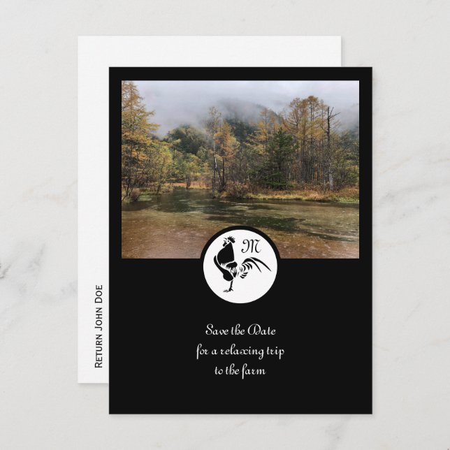 Cartão Postal De Convite Foto do Monograma Silhouette Silhouette Rooster Pr (Frente/Verso)