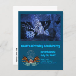 Cartão Postal De Convite Foto do Partido Birthday Beach do Cartoon Lionfish