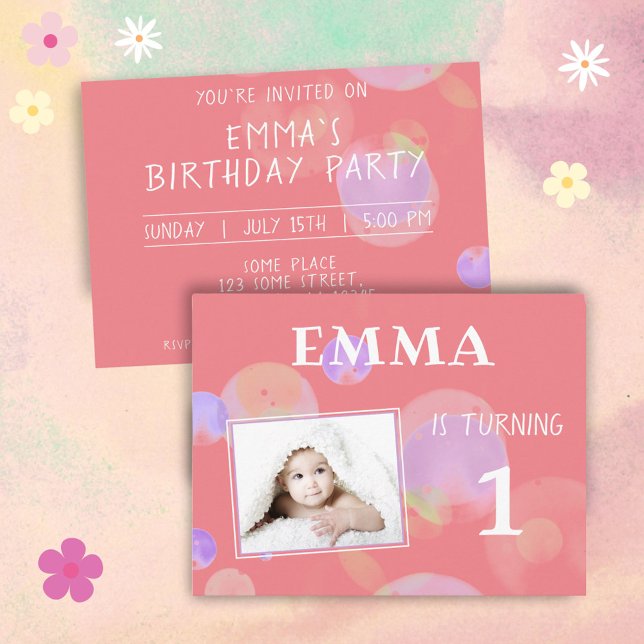 Cartão Postal De Convite Foto do Partido do primeiro aniversario das Bolhas (Criador carregado)