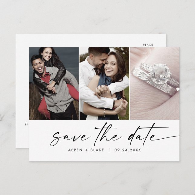 Cartão Postal De Convite Foto do Script Moderno 3 Salvar a Data (Frente/Verso)