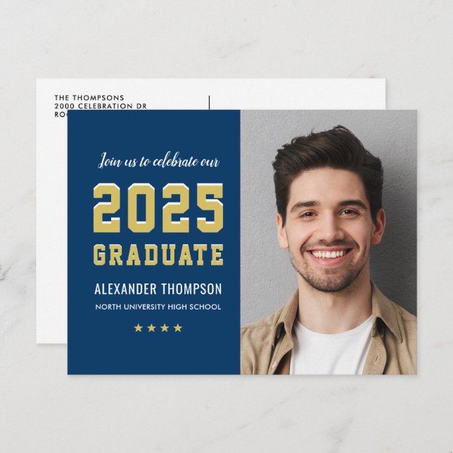 Cartão Postal De Convite Foto Dourada de Festa de formatura do Marinho 2023 (Frente/Verso)