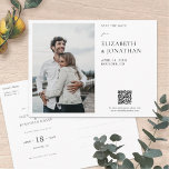 Cartão Postal De Convite Foto moderna e elegante: Salve o casamento de data<br><div class="desc">Este simples e elegante casamento fotográfico moderno salve a data do modelo postal mostra seus nomes e detalhes de um lado e sua foto do outro. As cores padrão na frente são um preto ligeiramente suavizado e um tom de cinza. Nós usamos o mesmo preto ligeiramente suavizado com uma sombra...</div>