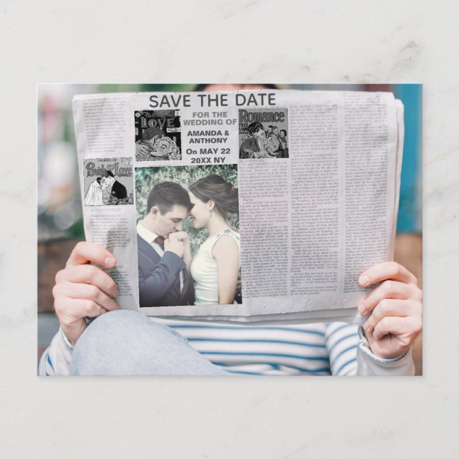 Cartão Postal De Convite Foto personalizada de jornal engraçada salvar a da (Frente)