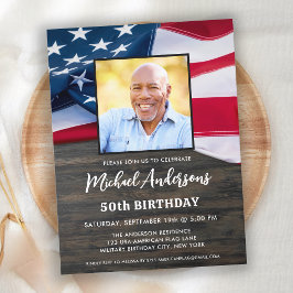 Cartão Postal De Convite Foto personalizada patriótica Americana Flag Birth