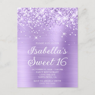 Cartão Postal De Convite Fotografia Sweet 16 com Lantejoulas de Lavanda