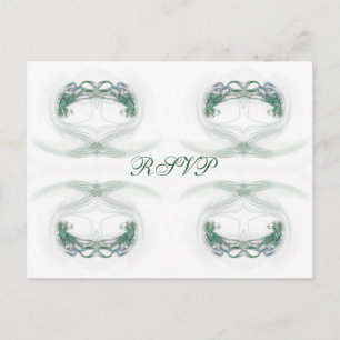 Cartão Postal De Convite Fractal Hearts Green RSVP