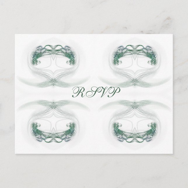 Cartão Postal De Convite Fractal Hearts Green RSVP (Frente)