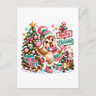 Cartão Postal De Convite Frango Fofo Feliz Natal