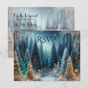 Cartão Postal De Convite Frosted Pines em Resposta de Casamento Brilho de I