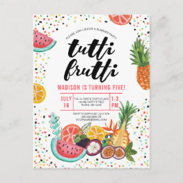 Cartão Postal De Convite Fruta de Tutti Frutti, de cor amarela tropical