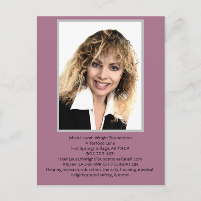 Cartão Postal De Convite Fundação Ishah Laurah Wright (Frente)