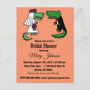 Cartão Postal De Convite Funny Alligator Wedding