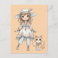 Garota fashionista passeando com seu gato