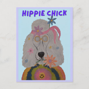 Cartão Postal De Convite Garota Hippie Poodle Criança Flor