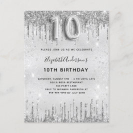 Cartão Postal De Convite Garota reluzente de prata do 10º aniversário
