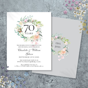 Cartão Postal De Convite Garrafa de Rosas Florais para Bodas de 70 Anos de