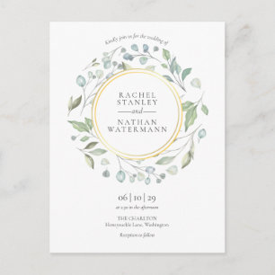 Cartão Postal De Convite Garrafa de Verde Moderno Elegante Casamento Dourad