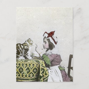 Cartão Postal De Convite Gatinho Victoriano Tea Party Vintage Little Girl