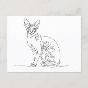 Cartão Postal De Convite Gato de Esfinge Desenhado à Mão - Arte de Linha Mi