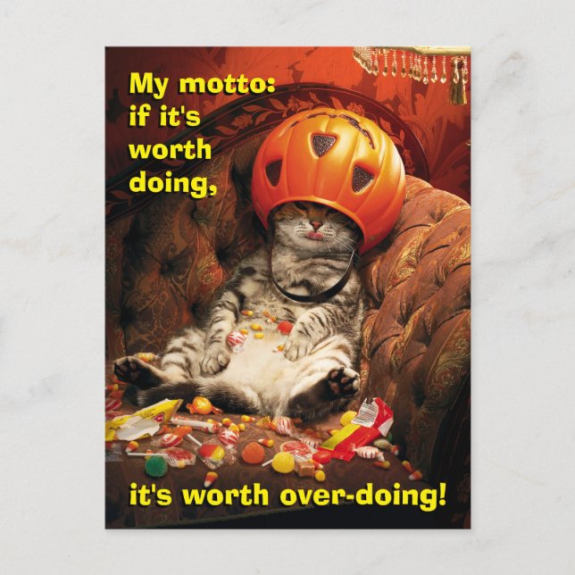 Cartão Postal De Convite Gato Sob Balde De Doces (Frente)