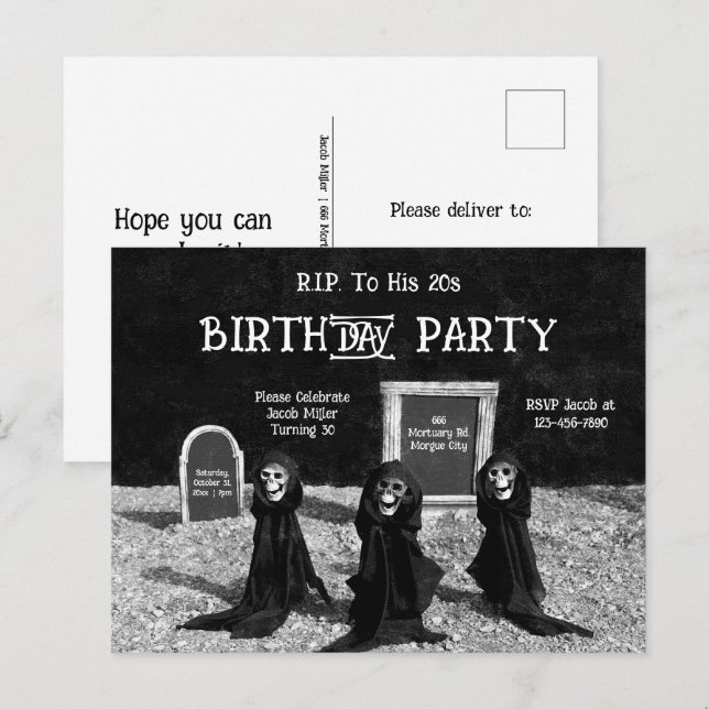 Cartão Postal De Convite Ghouls Góticos No Cemitério RIP Para Seu Aniversár (Frente/Verso)