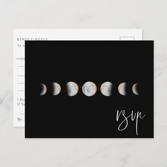 Cartão Postal De Convite Gilded Moon Phases Wedding RSVP Song Request (Frente/Verso)