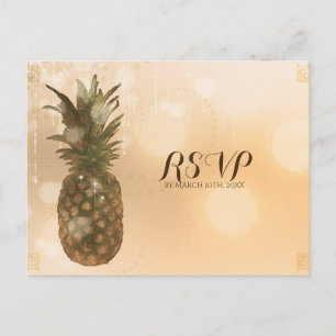 Cartão Postal De Convite Glam Golden Pineapple Elegante Casamento RSVP