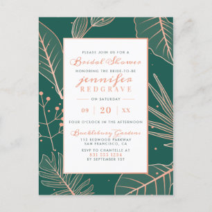 Cartão Postal De Convite Glam Sage Green Dourado Sprigs Elegante Chá de pan