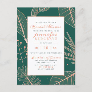 Cartão Postal De Convite Glam Sage Green Dourado Sprigs Elegante Chá de pan