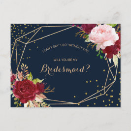 Cartão Postal De Convite Glitter Dourado geométrico e Bridesmaid Tropical V