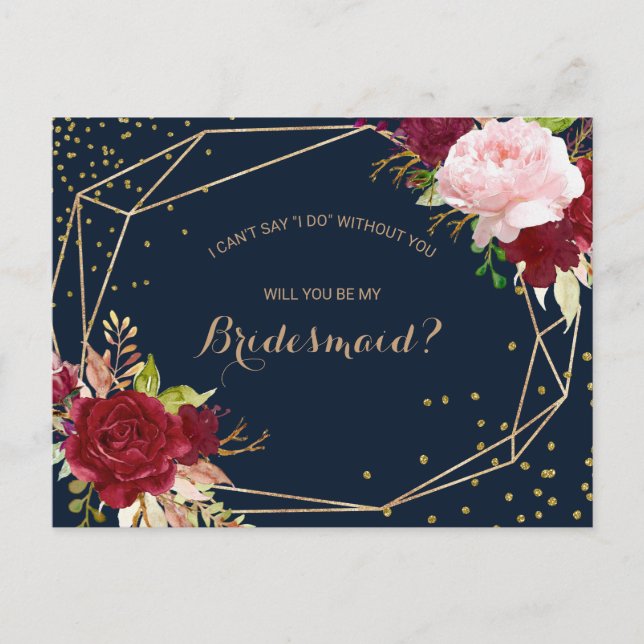 Cartão Postal De Convite Glitter Dourado geométrico e Bridesmaid Tropical V (Frente)
