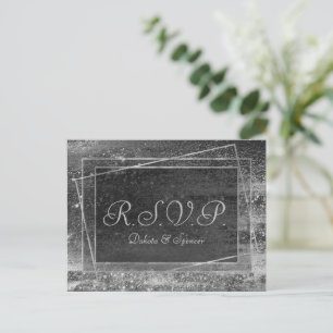 Cartão Postal De Convite Glitzy Foil   Platinum Silver Faux Chrome RSVP