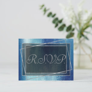 Cartão Postal De Convite Glitzy Foil RSVP de Verniz Azul Ice Iridescente