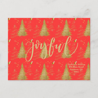 Cartão Postal De Convite Gold JOYFUL on Red ChristmasHoliday Party 