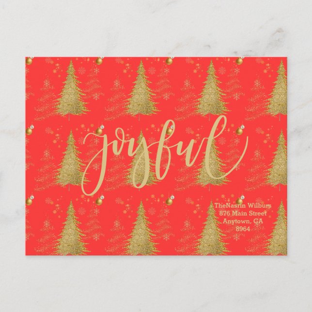 Cartão Postal De Convite Gold JOYFUL on Red ChristmasHoliday Party  (Frente)