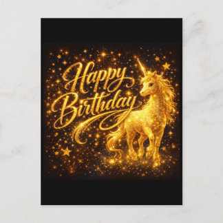 Cartão Postal De Convite Golden Stardust Birthday — Fantasy Unicorn 
