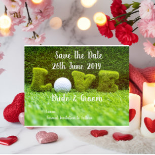 Cartão Postal De Convite Golfe Salve a data para o casamento com bola de go