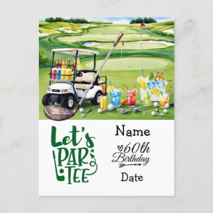 Cartão Postal De Convite Golfer 60º aniversário com carrinho de golfe Salve